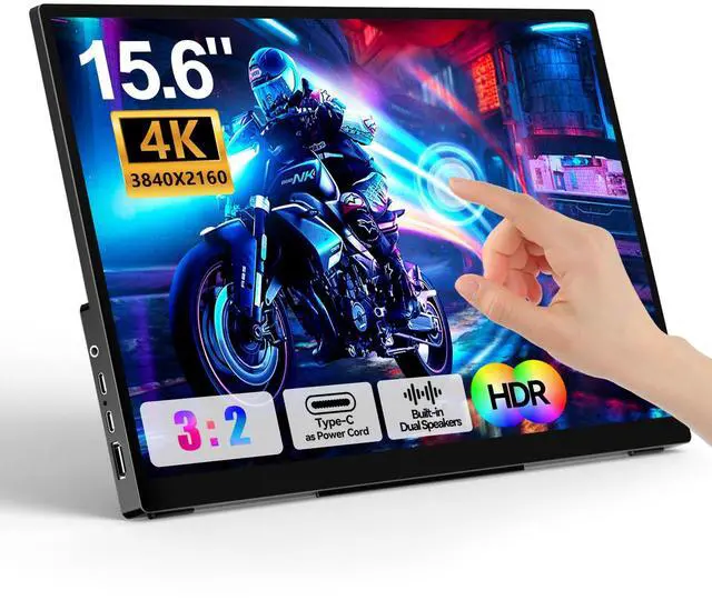 Main image of Portable Touch Monitor 15.6-inch 4K UHD 3840×2160 100% sRGB USB-C HDMI Monitor,Aluminum Alloy Shell,10-Point TouchPortable IPS Screen Computer Display Dual Speaker for Laptop Mac Switch PS5/4