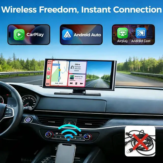Alt view image 2 of 7 - 10.26 Inch Carplay Screen for Car, Compatible with Apple CarPlay & Android Auto, 4K Dash Cam & HD Backup Camera, Bluetooth, Navigation, Mirror Link, Voice Control, Carplay Tablet for Cars/Trucks