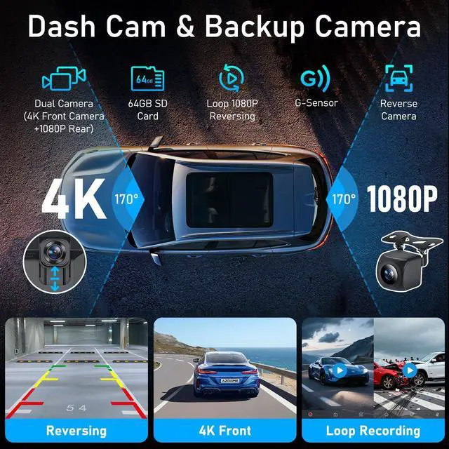 Alt view image 3 of 7 - 10.26 Inch Carplay Screen for Car, Compatible with Apple CarPlay & Android Auto, 4K Dash Cam & HD Backup Camera, Bluetooth, Navigation, Mirror Link, Voice Control, Carplay Tablet for Cars/Trucks
