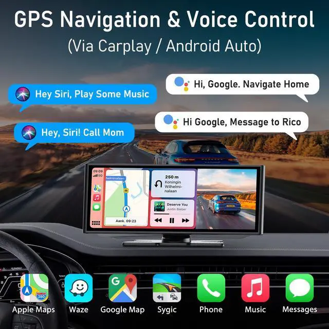 Alt view image 4 of 7 - 10.26 Inch Carplay Screen for Car, Compatible with Apple CarPlay & Android Auto, 4K Dash Cam & HD Backup Camera, Bluetooth, Navigation, Mirror Link, Voice Control, Carplay Tablet for Cars/Trucks