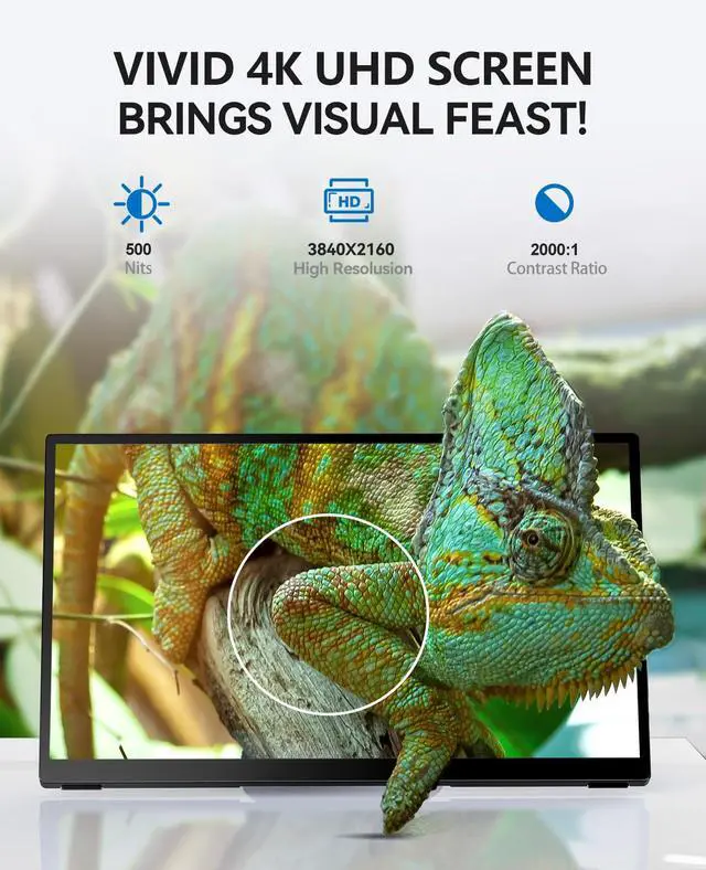 Alt view image 4 of 7 - Portable Touch Monitor 15.6-inch 4K UHD 3840×2160 100% sRGB USB-C HDMI Monitor,Aluminum Alloy Shell,10-Point TouchPortable IPS Screen Computer Display Dual Speaker for Laptop Mac Switch PS5/4