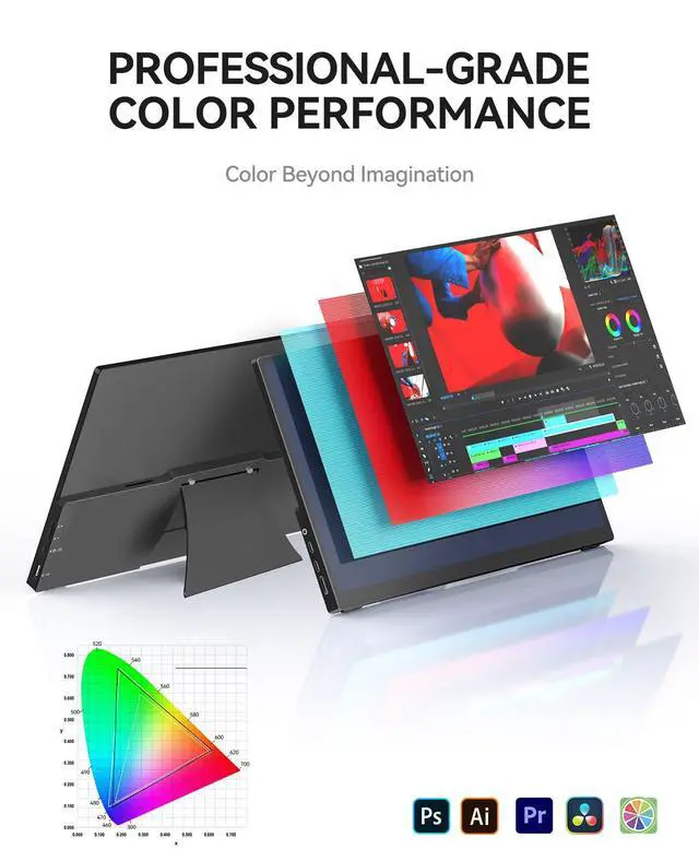 Alt view image 6 of 7 - Portable Touch Monitor 15.6-inch 4K UHD 3840×2160 100% sRGB USB-C HDMI Monitor,Aluminum Alloy Shell,10-Point TouchPortable IPS Screen Computer Display Dual Speaker for Laptop Mac Switch PS5/4
