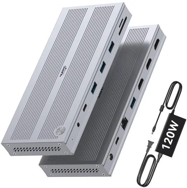 Main image of Displaylink Docking Station 3 Monitors with 120W Power Adapter, 14-in-1 Laptop Dock for MacBook M1/M2/M3/M4/Windows, 3XHDMI, 5 USB Ports, Ethernet, Audio, SD/microSD