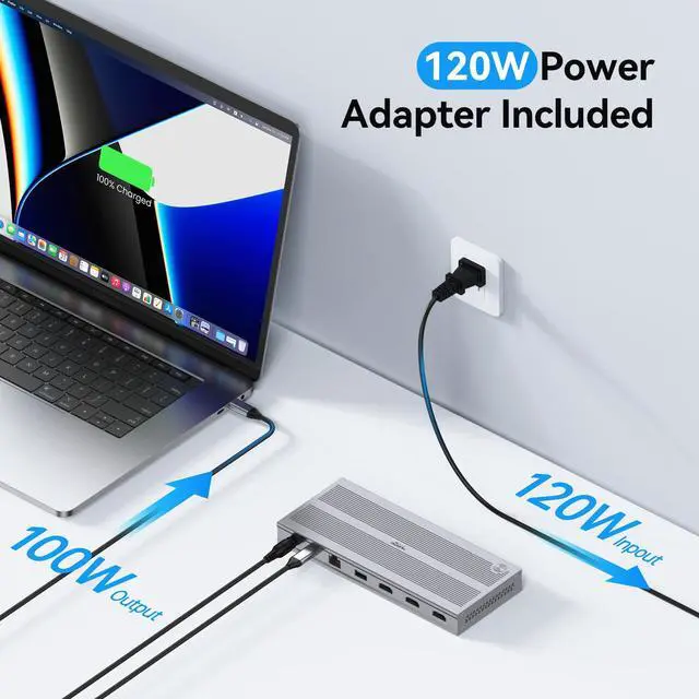 Alt view image 3 of 7 - Displaylink Docking Station 3 Monitors with 120W Power Adapter, 14-in-1 Laptop Dock for MacBook M1/M2/M3/M4/Windows, 3XHDMI, 5 USB Ports, Ethernet, Audio, SD/microSD