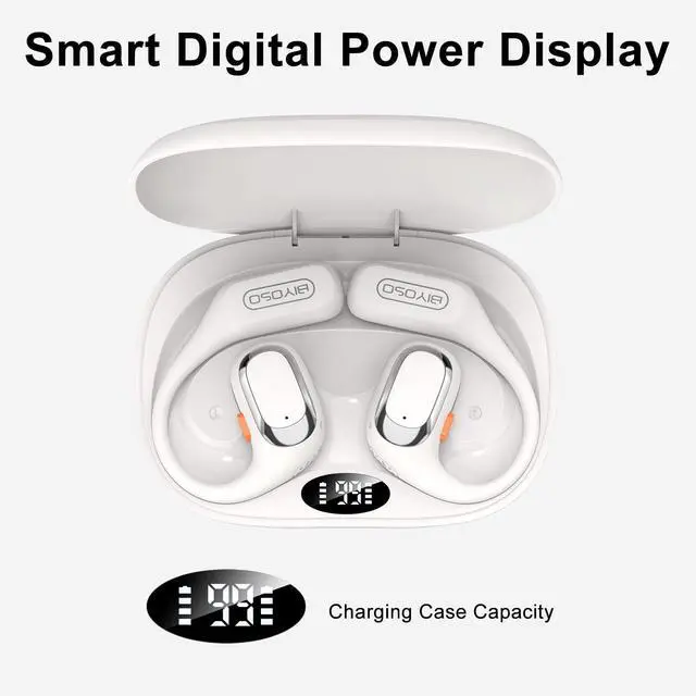 Alt view image 2 of 7 - X52 Open Ear Headphones, Bluetooth 6.0 Wireless Earbuds with Earhooks, Anti-Accidental Touch, LED Display, 30H Playtime, Sport Headphones for Running Workout, White