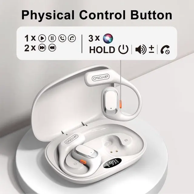 Alt view image 6 of 7 - X52 Open Ear Headphones, Bluetooth 6.0 Wireless Earbuds with Earhooks, Anti-Accidental Touch, LED Display, 30H Playtime, Sport Headphones for Running Workout, White