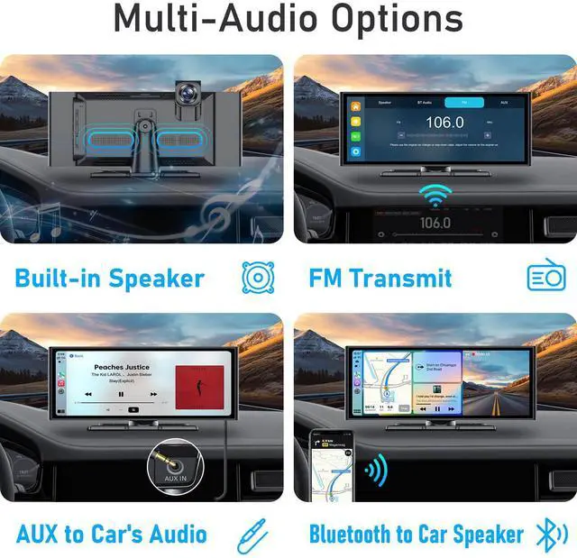 Alt view image 5 of 7 - 10.26 Inch Carplay Screen for Car, Compatible with Apple CarPlay & Android Auto, 4K Dash Cam & HD Backup Camera, Bluetooth, Navigation, Mirror Link, Voice Control, Carplay Tablet for Cars/Trucks