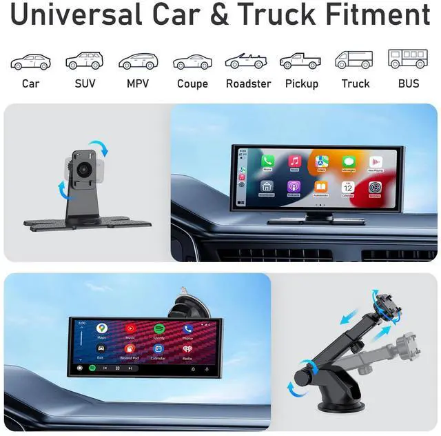 Alt view image 6 of 7 - 10.26 Inch Carplay Screen for Car, Compatible with Apple CarPlay & Android Auto, 4K Dash Cam & HD Backup Camera, Bluetooth, Navigation, Mirror Link, Voice Control, Carplay Tablet for Cars/Trucks