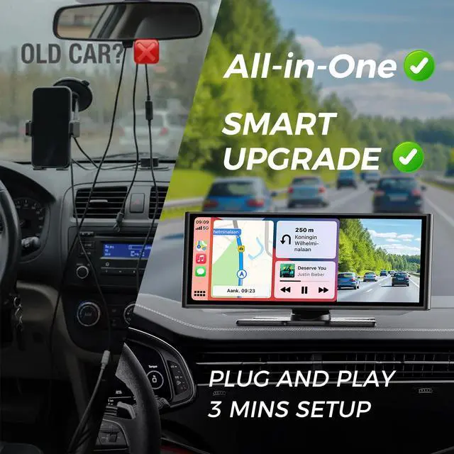 Alt view image 7 of 7 - 10.26 Inch Carplay Screen for Car, Compatible with Apple CarPlay & Android Auto, 4K Dash Cam & HD Backup Camera, Bluetooth, Navigation, Mirror Link, Voice Control, Carplay Tablet for Cars/Trucks