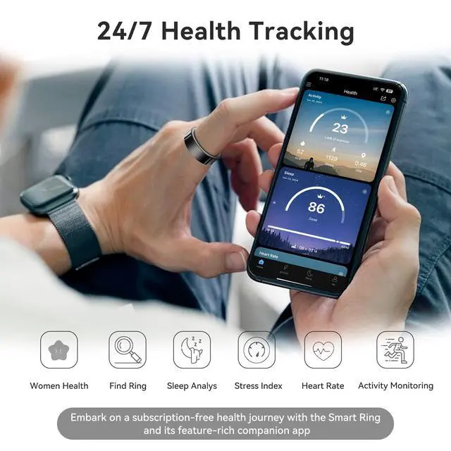 Alt view image 3 of 7 - Smart Ring Health Tracker, Smart Rings for Men & Women, No Subscription Required, Long-Lasting Battery Sleep Ring, Fitness & Sleep Monitor Compatible with iOS & Android (Gold, 7)