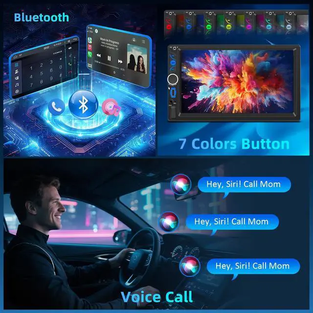 Alt view image 7 of 7 - Wireless Double Din Car Stereo A-pple Carplay Radio Screen for Car Audio Receivers, Bluetooth Car Play Android Auto 7" Touchscreen, Car Radio Support Bluetooth, Mirror Link, FM/AM, Type-C