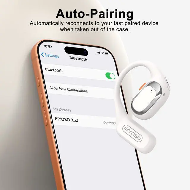 Alt view image 7 of 7 - X52 Open Ear Headphones, Bluetooth 6.0 Wireless Earbuds with Earhooks, Anti-Accidental Touch, LED Display, 30H Playtime, Sport Headphones for Running Workout, White