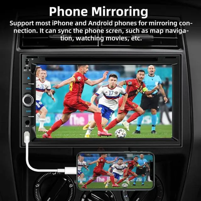 Alt view image 3 of 7 - Double Din Car Stereo with CD/DVD Player, 7-Inch Touch Screen, Bluetooth 5.2, CarPlay/Android Auto, Backup Camera, USB/TF Card Slots, FM Radio, AUX Input