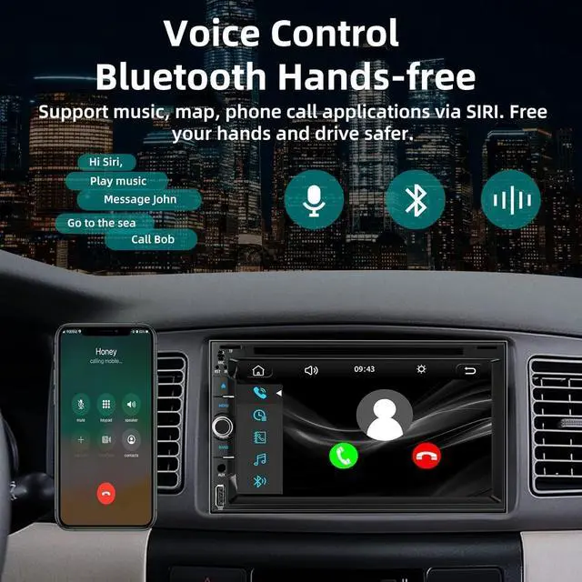 Alt view image 4 of 7 - Double Din Car Stereo with CD/DVD Player, 7-Inch Touch Screen, Bluetooth 5.2, CarPlay/Android Auto, Backup Camera, USB/TF Card Slots, FM Radio, AUX Input