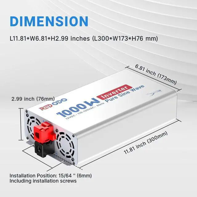 Alt view image 2 of 7 - Pure Sine Wave Inverter 1000W Convert DC 12V to AC 110V, Monitoring Screen Showing Real-Time Status, for Off-Grid Solar Power System, RV, Home Backup Power