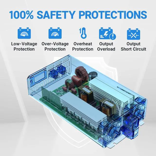 Alt view image 6 of 7 - Pure Sine Wave Inverter 1000W Convert DC 12V to AC 110V, Monitoring Screen Showing Real-Time Status, for Off-Grid Solar Power System, RV, Home Backup Power