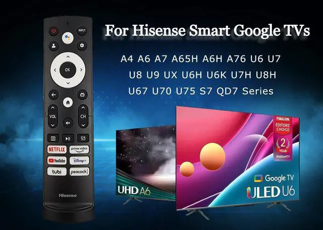 Alt view image 3 of 7 - OEM Replacement Remote Control for All Hisense UHD 4K ULED Smart Google TVs with Voice Control 43A6H 50A6H 55A6H 65A6H 75A6H 50U6H 55U6H 65U6H 75U6H75U8H (Netflix/Prime/YouTube/Disney+/Tubi/Peacock)