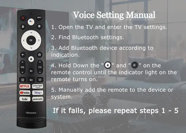 Alt view image 6 of 7 - OEM Replacement Remote Control for All Hisense UHD 4K ULED Smart Google TVs with Voice Control 43A6H 50A6H 55A6H 65A6H 75A6H 50U6H 55U6H 65U6H 75U6H75U8H (Netflix/Prime/YouTube/Disney+/Tubi/Peacock)