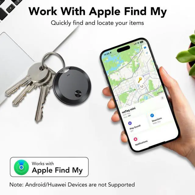 Alt view image 2 of 7 - Air Tracker Tags-4 Pack: Smart Bluetooth Tracker, Item Finder Works with Apple Find My (iOS Only) App, Trakcer Tag Locator for Keys, Luggage, Satchel, weTag mini. (Not for Android Devices)