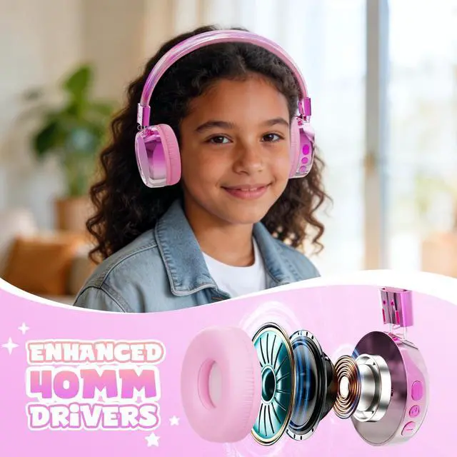 Alt view image 5 of 7 - Kids Bluetooth Headphones, 74/85dB Volume Limited, 60H Playtime, Built-in Mic, Fast Charging, Bluetooth 5.4, Foldable Toddler Wireless Over-Ear with AUX Cord, for iPad/Tablet/Airplane