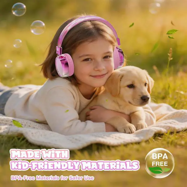 Alt view image 7 of 7 - Kids Bluetooth Headphones, 74/85dB Volume Limited, 60H Playtime, Built-in Mic, Fast Charging, Bluetooth 5.4, Foldable Toddler Wireless Over-Ear with AUX Cord, for iPad/Tablet/Airplane