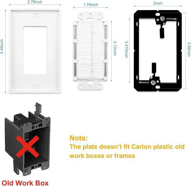 Alt view image 4 of 6 - 4-Pack Brush Wall Plate with Low Voltage Mounting Bracket, White | Cable Pass Through Wall Plate Insert for Wires, Single Gang Cable Access Strap, Wall Socket for HDTV, Home Theater Systems