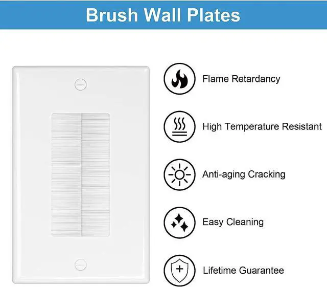 Alt view image 5 of 6 - 4-Pack Brush Wall Plate with Low Voltage Mounting Bracket, White | Cable Pass Through Wall Plate Insert for Wires, Single Gang Cable Access Strap, Wall Socket for HDTV, Home Theater Systems