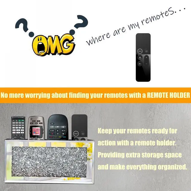 Alt view image 2 of 6 - Mirrored Remote Holder, Wall Mounted Crush Diamond Bling Decoration Organizer Storage Box for Remote Phone Pad Wallet Notebook (8.3"×2.5"×4" For 3 or 4 Remote Controls)