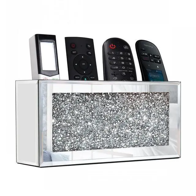 Main image of Mirrored Remote Holder, Wall Mounted Crush Diamond Bling Decoration Organizer Storage Box for Remote Phone Pad Wallet Notebook (8.3"×2.5"×4" For 3 or 4 Remote Controls)