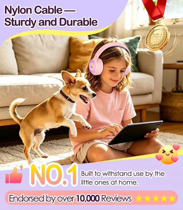 Alt view image 5 of 7 - Kids Headphone for School with Microphone, Pink Wired Headphones | Adjustable for Boys/Girls, Soft Ear Muffs, Volume Limit, Foldable, Lightweight On-Ear Headphones for ipad/Travel/Tablet