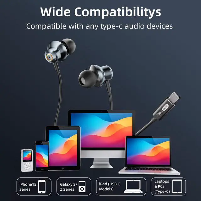 Alt view image 3 of 7 - Wired Earbuds with ENC Noise Canceling Mic, Deep Bass Stereo Wired Earphones, Plug in USB C/Type C Headphones Compatible with iPhone 17/16/15, Samsung, Android, Gaming, Laptop, Clear Calls
