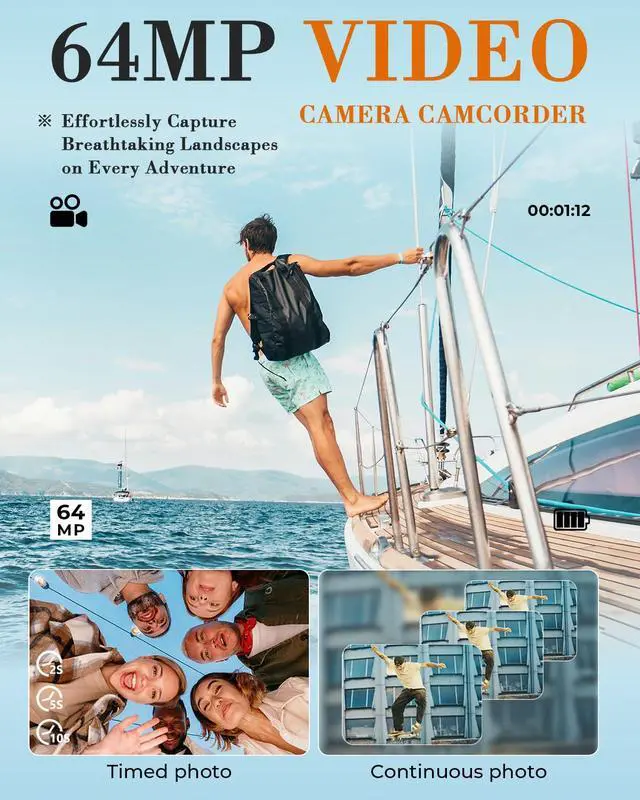 Alt view image 3 of 7 - 8K 64MP Video Camera 18X Digital Camcorder Video Camera for YouTube 3.0 inch Flip Screen Camcorder Vlogging Camera with 32GB SD Card, 2.4G Remote Control, Two Batteries