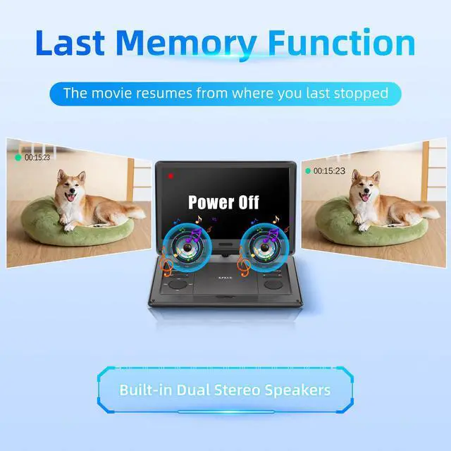 Alt view image 5 of 7 - 15.6" FHD Portable DVD Player with 13.3" Swivel Screen, 1920 * 1080P Car Player for Kids, 4 Hours Rechargeable Battery Support USB/SD Card, Multiple Disc Formats, Type-C/HDMI Port Dual Speakers