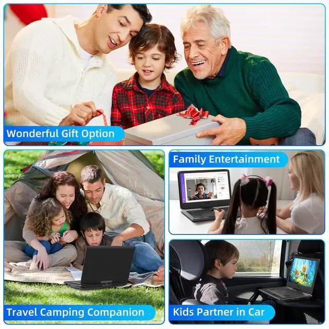 Alt view image 7 of 7 - 15.6" FHD Portable DVD Player with 13.3" Swivel Screen, 1920 * 1080P Car Player for Kids, 4 Hours Rechargeable Battery Support USB/SD Card, Multiple Disc Formats, Type-C/HDMI Port Dual Speakers