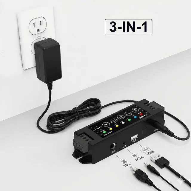 Alt view image 3 of 7 - 4-Channel Amplifier Bluetooth 5.0 Amp Receiver 200W Power Output with 19V3A AC-DC Power Supply Wall Mounting,USB/MIC/AUX/TWS,for Home/Garage/Ceiling/Passive Speakers (40W Each Channel)