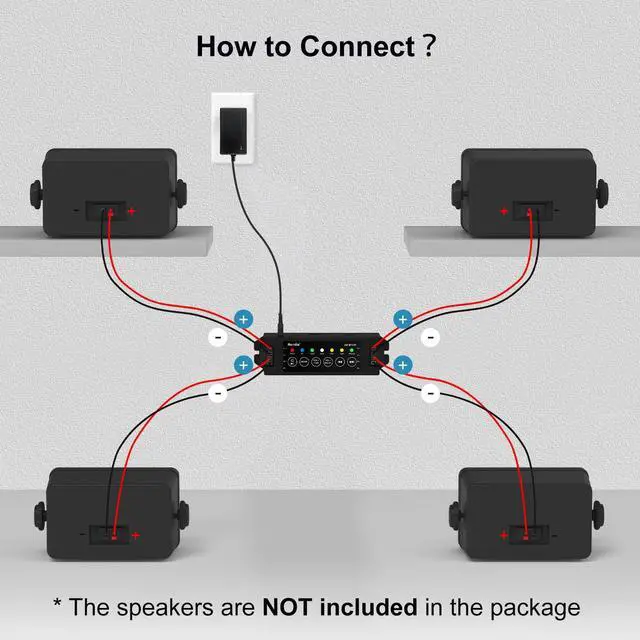 Alt view image 7 of 7 - 4-Channel Amplifier Bluetooth 5.0 Amp Receiver 200W Power Output with 19V3A AC-DC Power Supply Wall Mounting,USB/MIC/AUX/TWS,for Home/Garage/Ceiling/Passive Speakers (40W Each Channel)