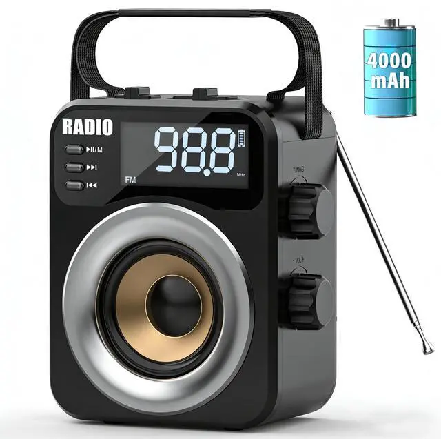 Main image of Portable AM/FM/WB/SW Radio, 4000mAh Rechargeable & 3×D Cell Battery Powered | Bluetooth Digital Radios 10W Speaker,TF/USB Playback,LCD Display Weather Alert For Home Outdoor Emergency