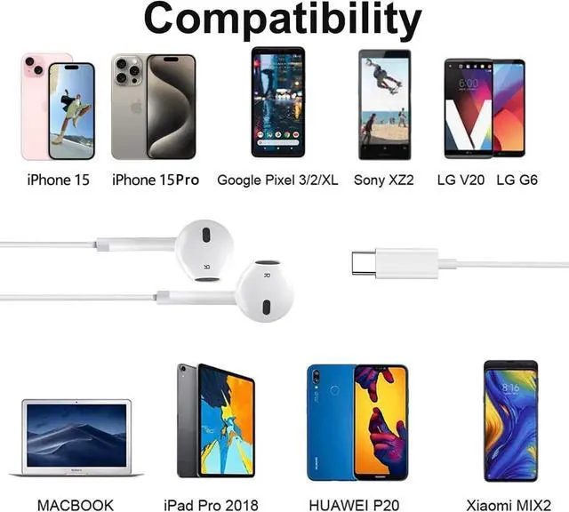 Alt view image 3 of 7 - 2 Pack Type C Headphones Wired for iPhone 15 16 16e 17 Pro Max, USB C Earphones with Microphone & Remote Noise Cancelling Earbuds for iPhone 16e Pro Max, iPad 2Gen