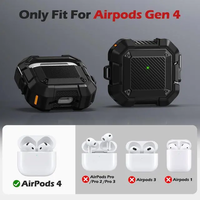 Alt view image 5 of 7 - for AirPods 4 Case, Compatible with Apple AirPods 4th Generation Case Cover with Secure Lock& Keychain &Cleaner Kit, Full Body Shockproof Protective Case Hard Shell (2024)