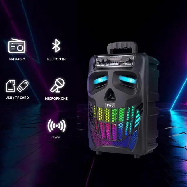 Alt view image 6 of 7 - Cool Skull Bluetooth Speakers, Portable Wireless Speaker, Compatible with Smartphones and Tablets, Suit for Home Garden Party, Black, 50W, 8-Inch