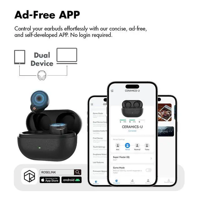 Alt view image 7 of 7 - CERAMICS ULTRA True Wireless Earbuds, LDAC/LHDC, 4-Mic ANC, 11H/40H Battery | Bluetooth 6.0 & Low Latency, 99% Noise Reduction, Hi-Res Audio, Advanced Hybrid ANC, Sweat & Wind Resistant, Night
