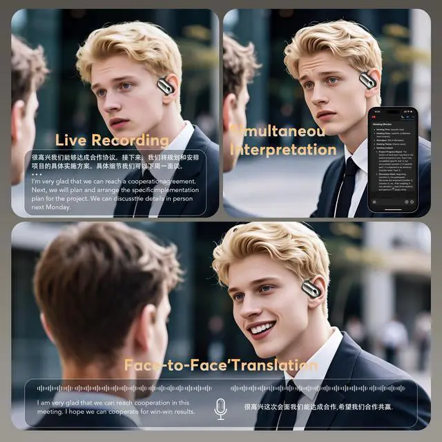 Alt view image 3 of 7 - 168 Languages AI Translation Earbuds, Bluetooth 6.1 Headphones Translator, 4-in-1 Smart Mode Touch Screen Real-Time Earphones Fit for Travel Business Learning
