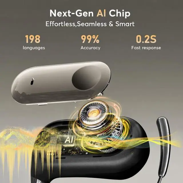 Alt view image 5 of 7 - 168 Languages AI Translation Earbuds, Bluetooth 6.1 Headphones Translator, 4-in-1 Smart Mode Touch Screen Real-Time Earphones Fit for Travel Business Learning