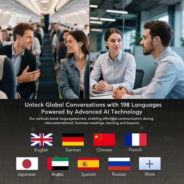 Alt view image 4 of 7 - 168 Languages AI Translation Earbuds, Bluetooth 6.1 Headphones Translator, 4-in-1 Smart Mode Touch Screen Real-Time Earphones Fit for Travel Business Learning