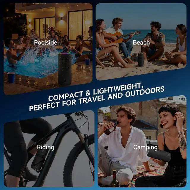 Alt view image 6 of 7 - Bluetooth Speakers, 30W Stereo HD Sound, Poratble Speaker for Bike | IPX7 Waterproof, Big Audio, Bass, TWS Pairing, 8H, AUX, Blue tooth bocinas, Wireless Speaker for Home, Outdoor, Travel