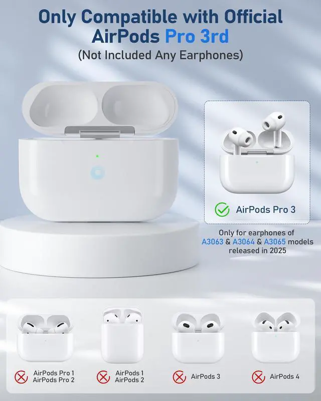 Alt view image 2 of 7 - Wireless Charging Case Compatible with AirPods Pro 3 (White) | Replacement Charger Case, Touch-Control Bluetooth Pairing, USB-C Charging Port, Earbuds Not Included, 2025 Released