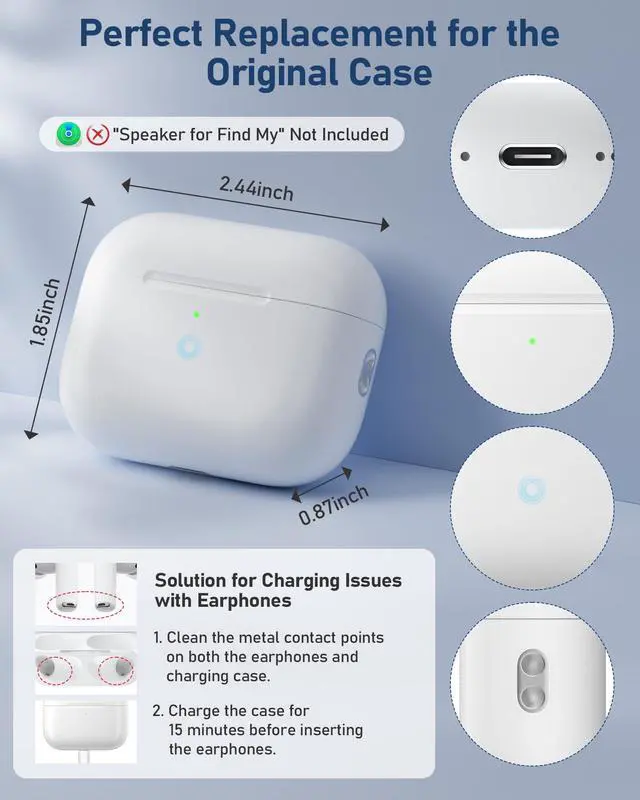 Alt view image 3 of 7 - Wireless Charging Case Compatible with AirPods Pro 3 (White) | Replacement Charger Case, Touch-Control Bluetooth Pairing, USB-C Charging Port, Earbuds Not Included, 2025 Released