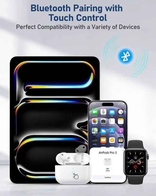 Alt view image 4 of 7 - Wireless Charging Case Compatible with AirPods Pro 3 (White) | Replacement Charger Case, Touch-Control Bluetooth Pairing, USB-C Charging Port, Earbuds Not Included, 2025 Released