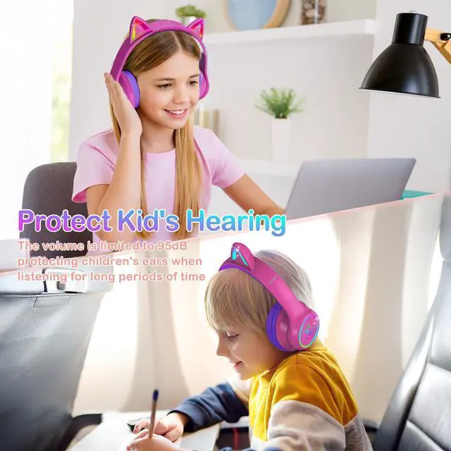 Alt view image 5 of 7 - Bluetooth 5.4 Kids Headphones with Case - RGB LED Light Up Cat Ears Foldable Adjustable Over Ear Headphone Support Wireless or 3.5mm Wired Mode for Toddler & Girls & Boys Teens