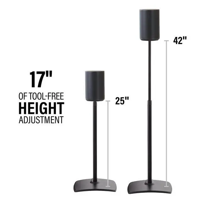 Alt view image 2 of 7 - Height-Adjustable Speaker Stands Pair for Sonos Era 100 - Premium Speaker Stand w/Durable Steel Design & Built-in Cable Managment - Easy DIY Install - Black